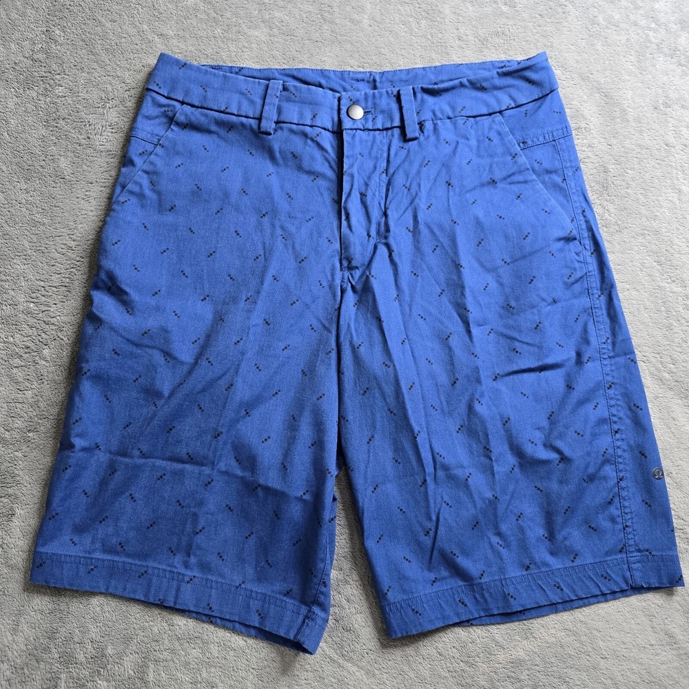 Lululemon Shorts Mens Sz 32 Blue Three Dots Print 10.5" Inseam Mid Length Cotton